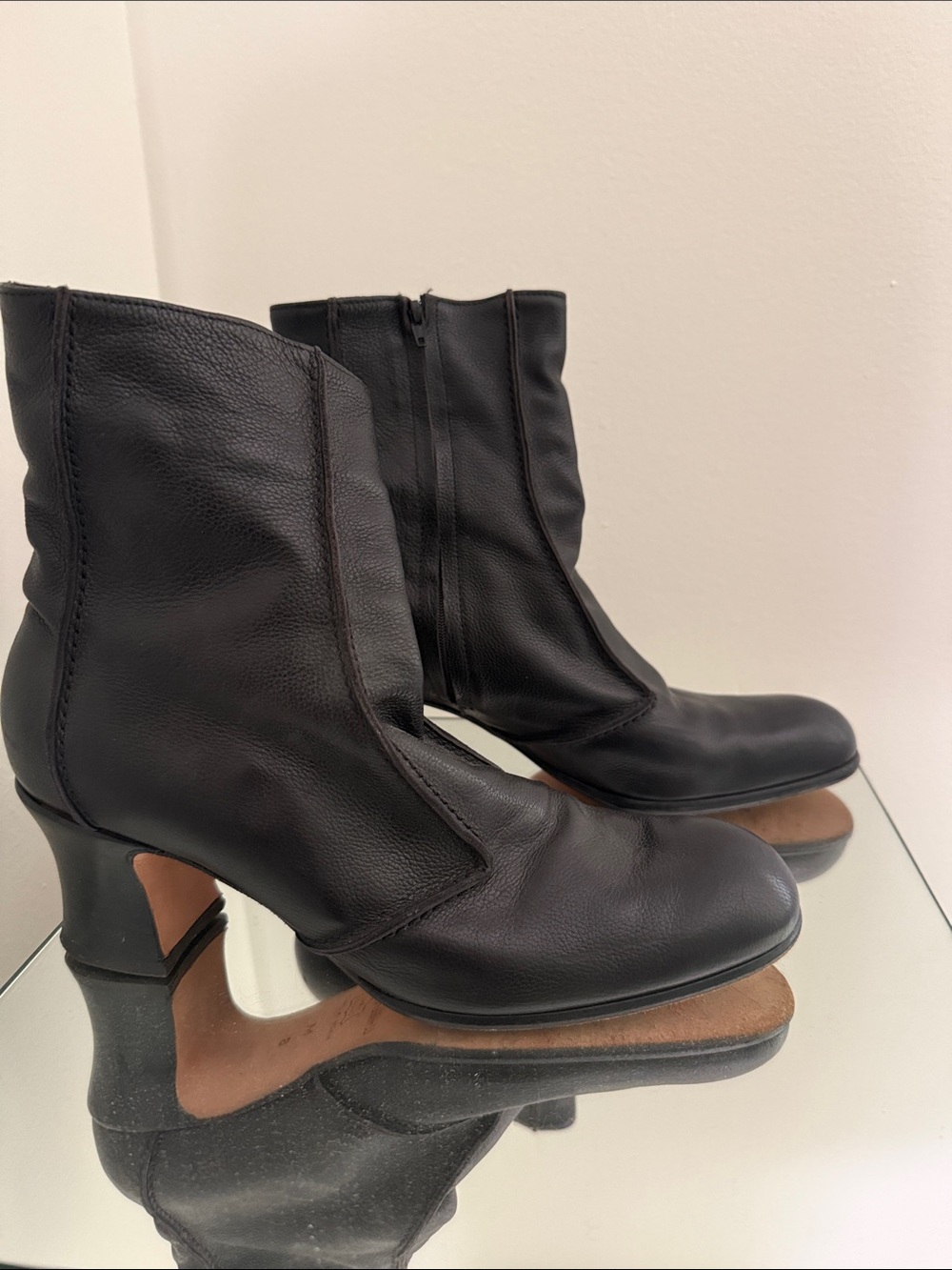 Vintage Italian Black Leather Ankle Heeled Boots